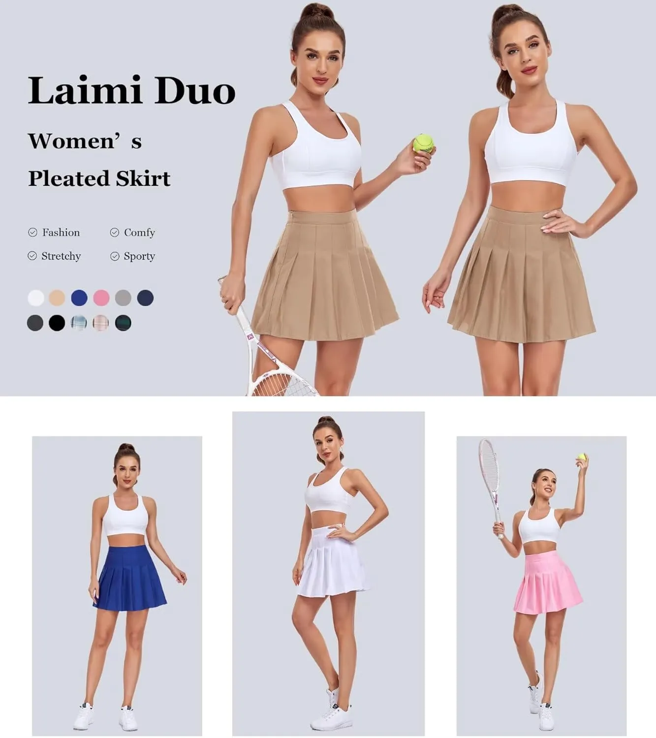 Women Pleated Skirt Tennis Golf Skorts with Lining Shorts Athletic Pleated Skirts for Women