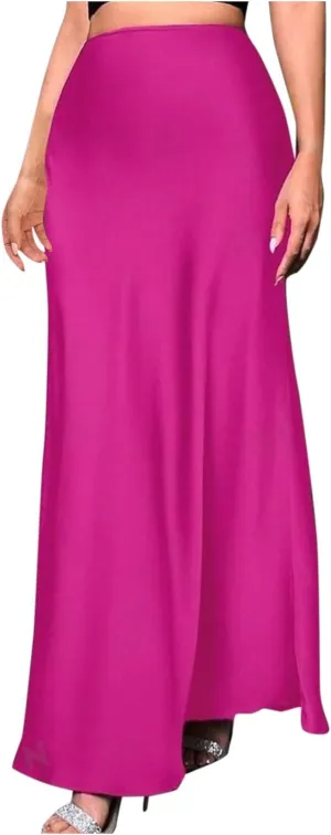 Women Silk Satin Skirt Summer Fashion Elegant High Waist Cocktail Party Skirts Casual Solid Sexy A Line Maxi Skirt