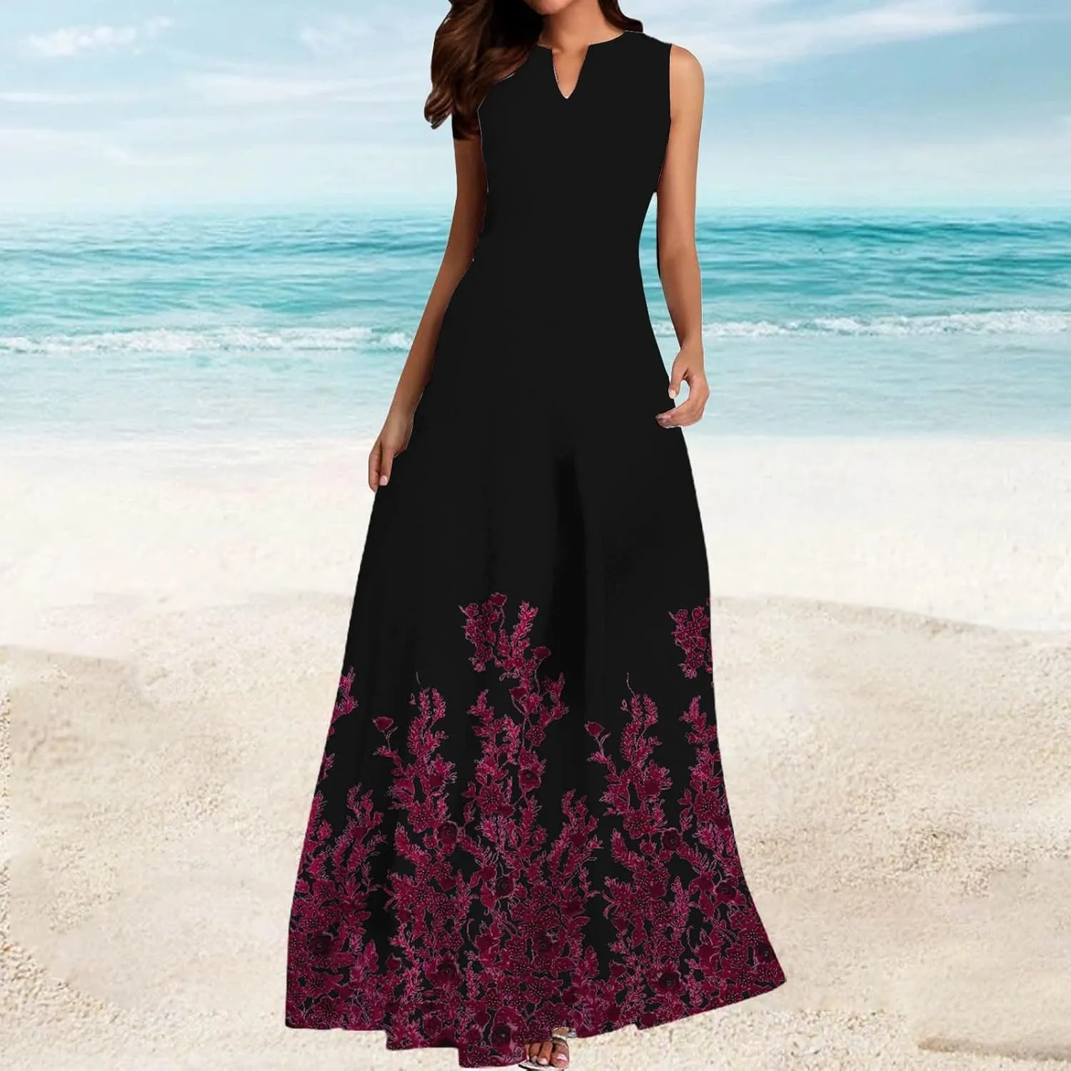 Women Summer Casual Short Sleeve Dresses Long Skirt Casual Flower Sleeveless Flutter Short Sleeve V Neck Button Down