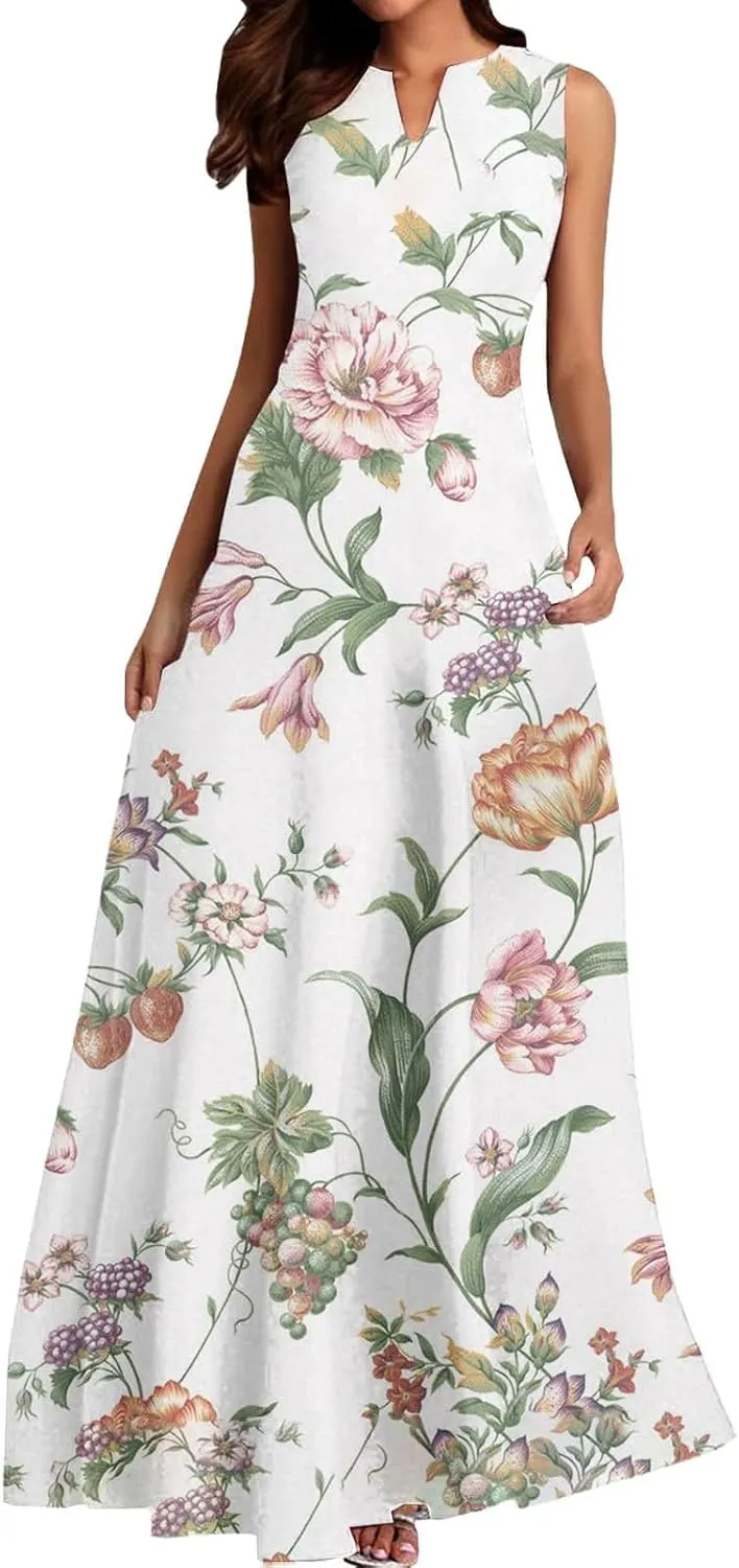 Women Summer Casual Short Sleeve Dresses Long Skirt Casual Flower Sleeveless Flutter Short Sleeve V Neck Button Down