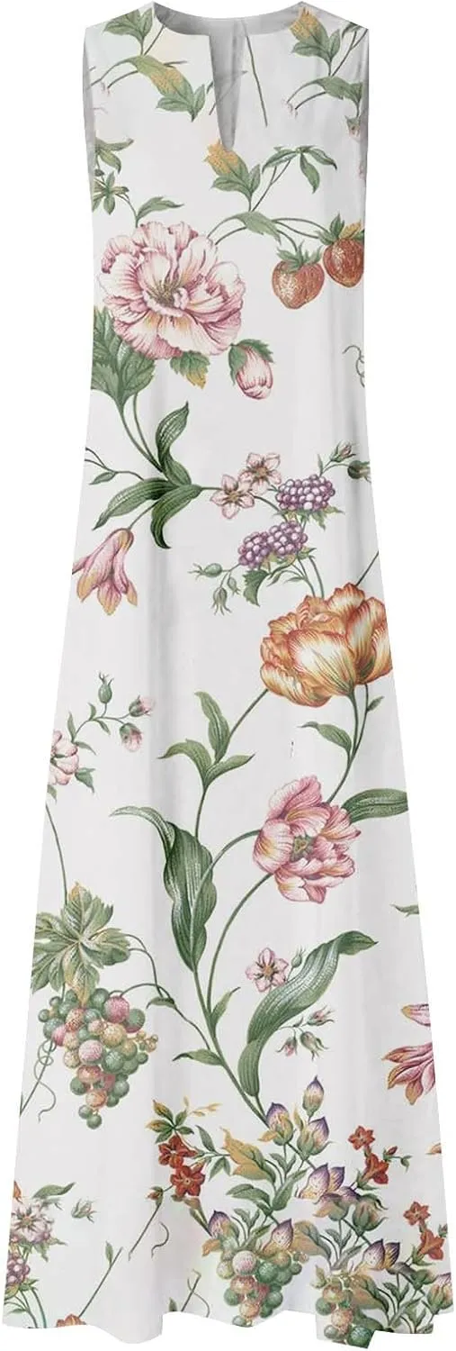 Women Summer Casual Short Sleeve Dresses Long Skirt Casual Flower Sleeveless Flutter Short Sleeve V Neck Button Down