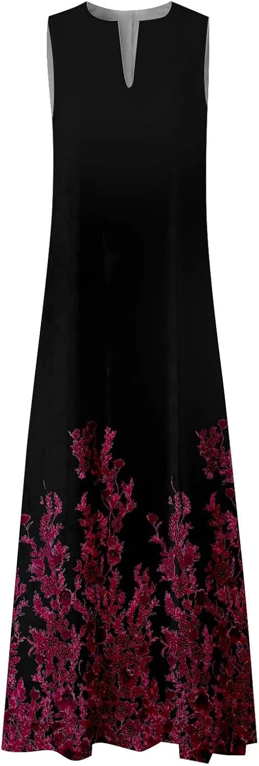 Women Summer Casual Short Sleeve Dresses Long Skirt Casual Flower Sleeveless Flutter Short Sleeve V Neck Button Down