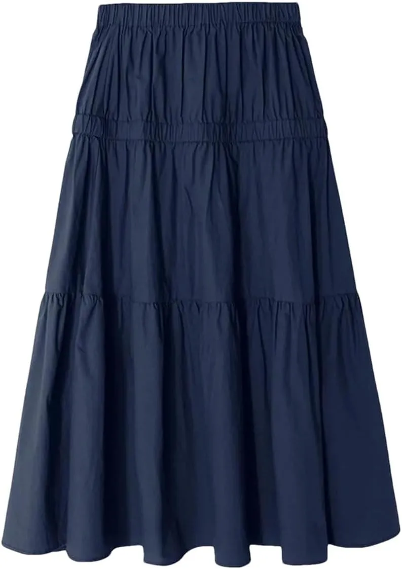 Women Summer High Waist Knit Long Pleated Skirts