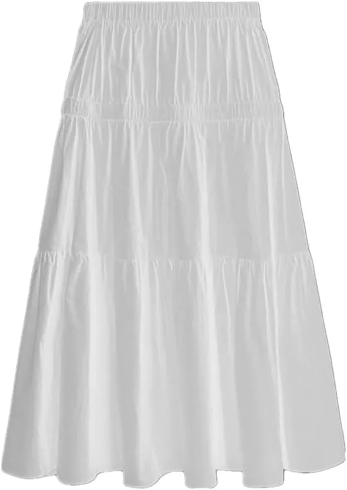 Women Summer High Waist Knit Long Pleated Skirts