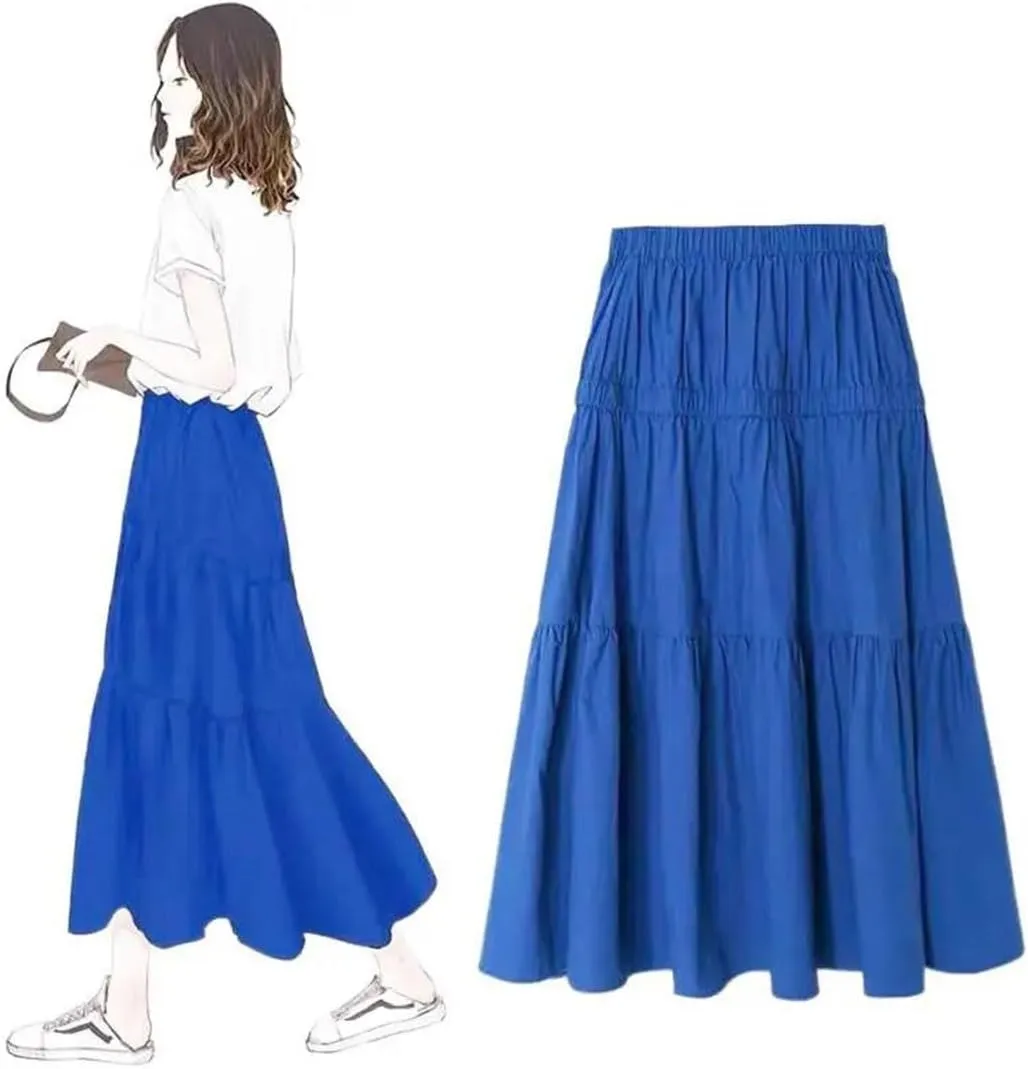 Women Summer High Waist Knit Long Pleated Skirts