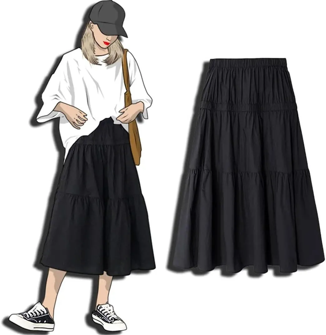 Women Summer High Waist Knit Long Pleated Skirts