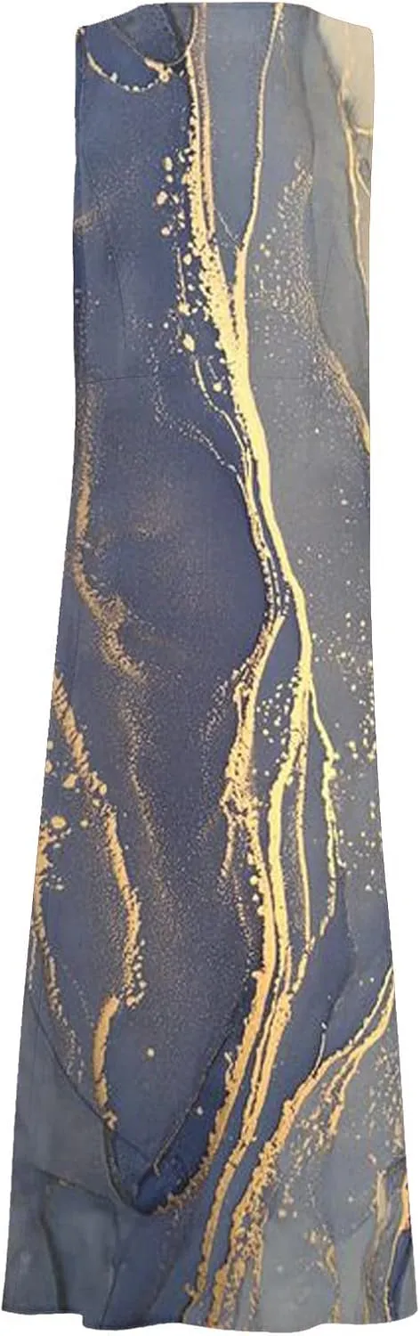 Women Summer Linen Dress 2024 Casual Tank Dress Flowy Sleeveless Long Dress Printed Maxi Dresses with Pockets