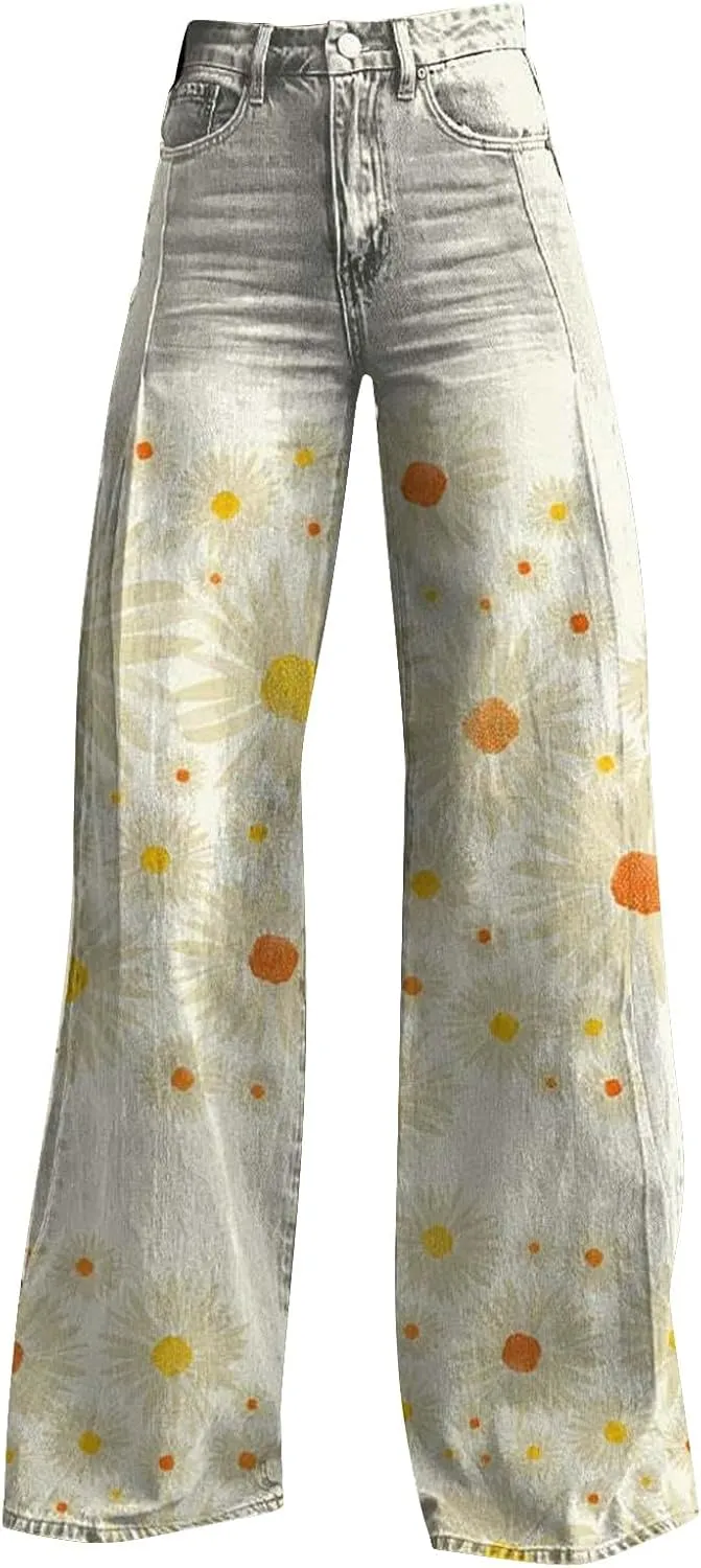 Women Sweatpant Jeans,Sweatpants That Look Like Jeans,High Waisted Stretchy Pull On Wide Leg Denim Pants with Pockets