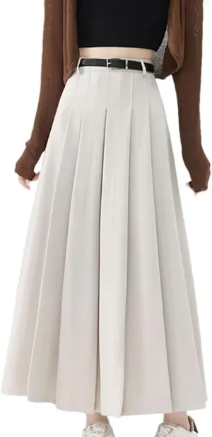 Women Vintage High Waist Pleated Skirts Fashion Office Long Skirts Casual A-Line Skirts
