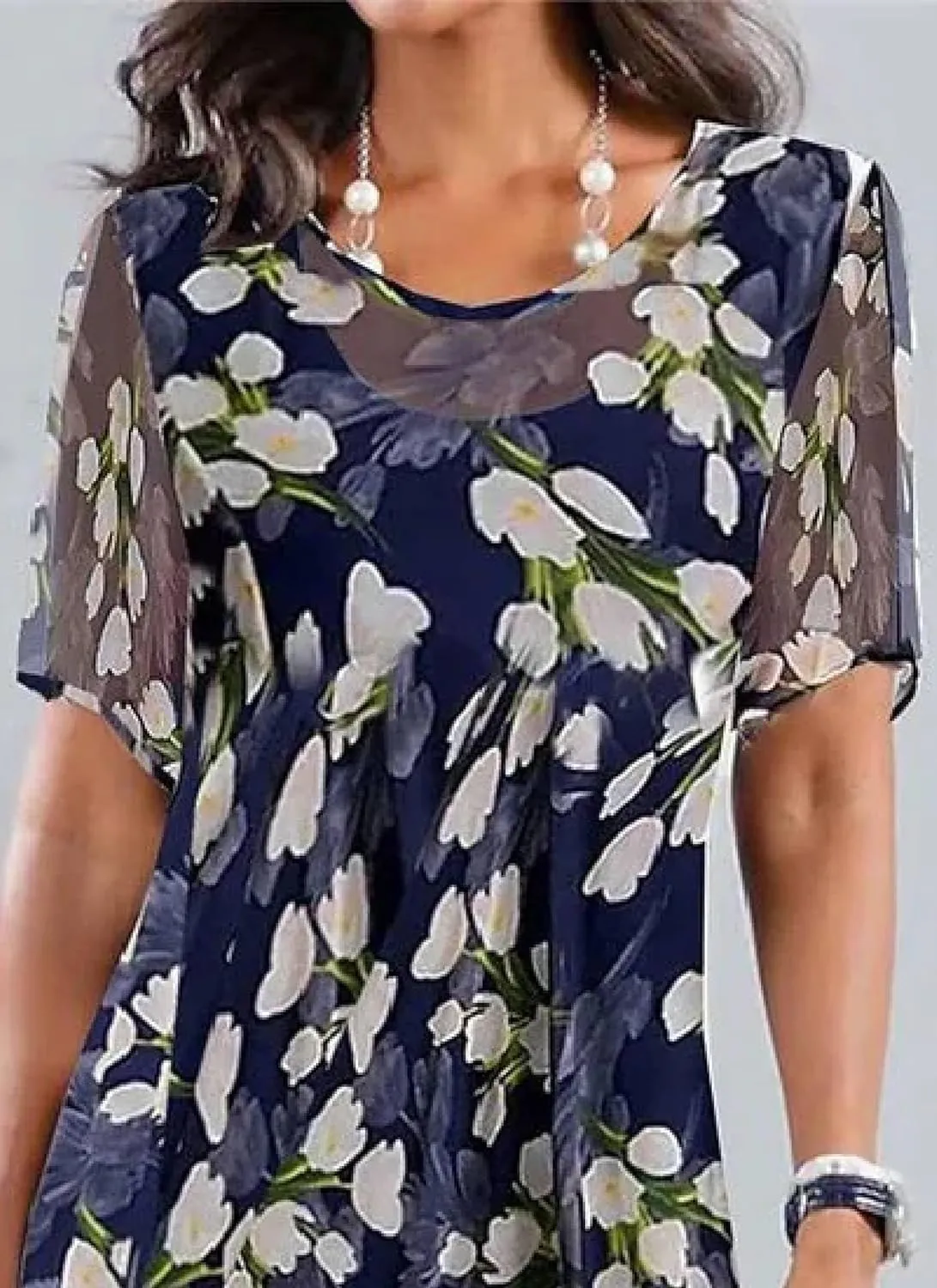 Women's 2025 Spring Summer Shift Dress Casual Crewneck Short Sleeve Dresses Elegant Blue Midi Beach Dress