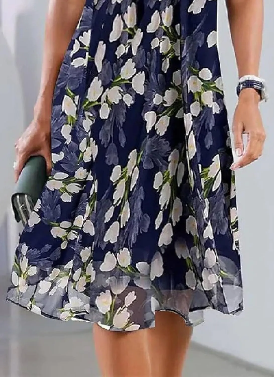 Women's 2025 Spring Summer Shift Dress Casual Crewneck Short Sleeve Dresses Elegant Blue Midi Beach Dress