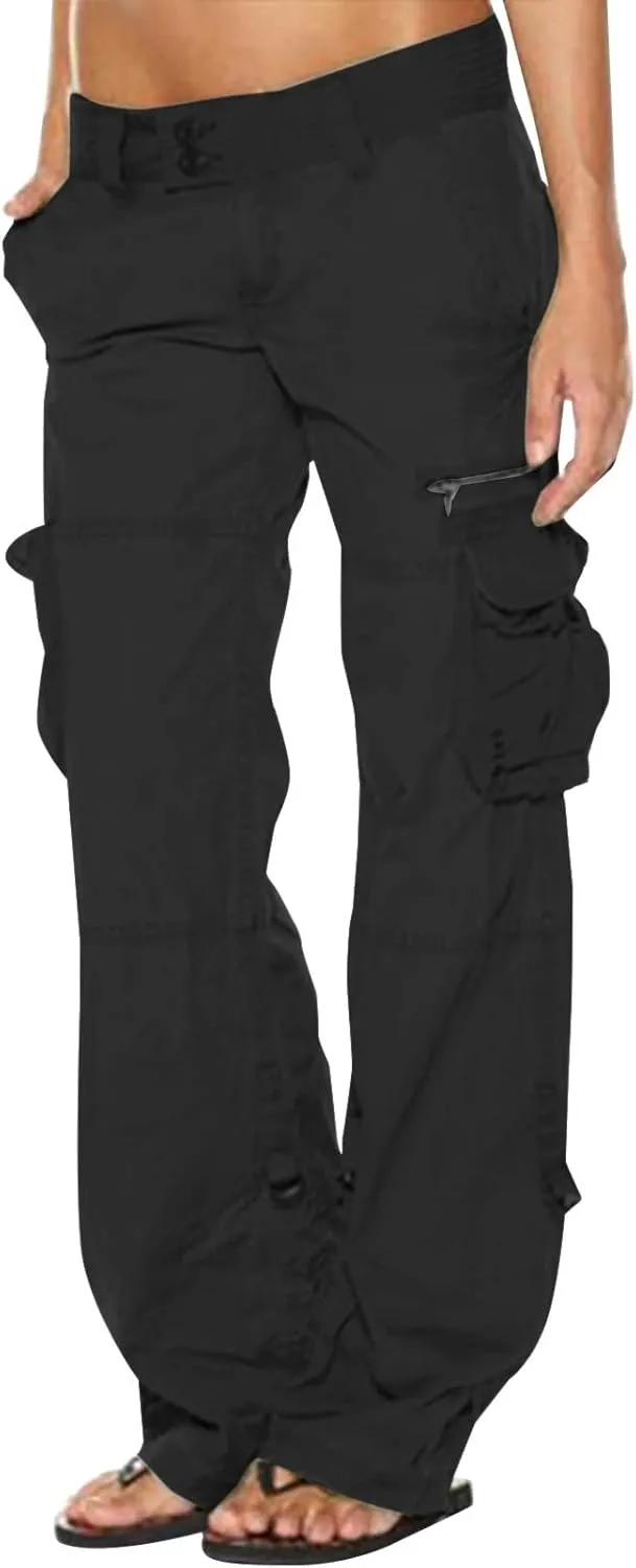 Womens Baggy Cargo Pants Low Rise Straight Wide Leg Y2K Trendy Pants Workout Trousers Streetwear with Pockets