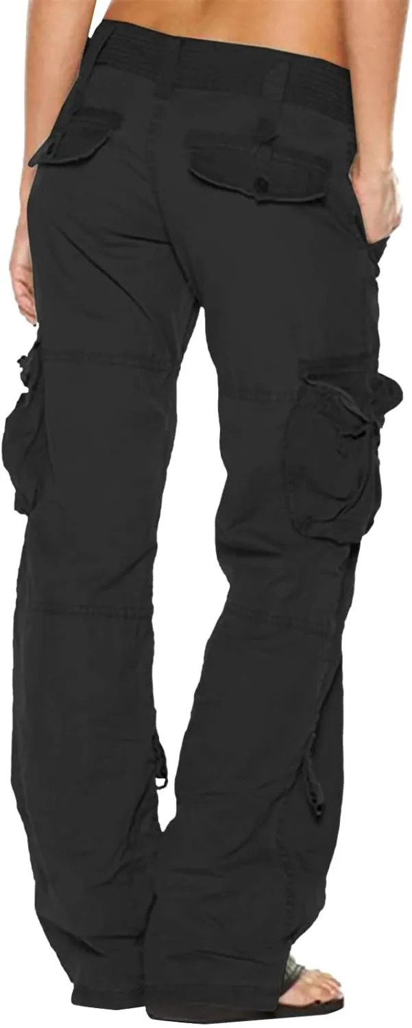 Womens Baggy Cargo Pants Low Rise Straight Wide Leg Y2K Trendy Pants Workout Trousers Streetwear with Pockets