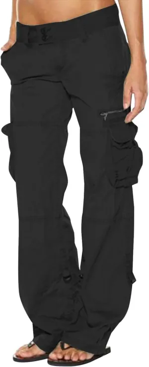 Womens Baggy Cargo Pants Low Rise Straight Wide Leg Y2K Trendy Pants Workout Trousers Streetwear with Pockets