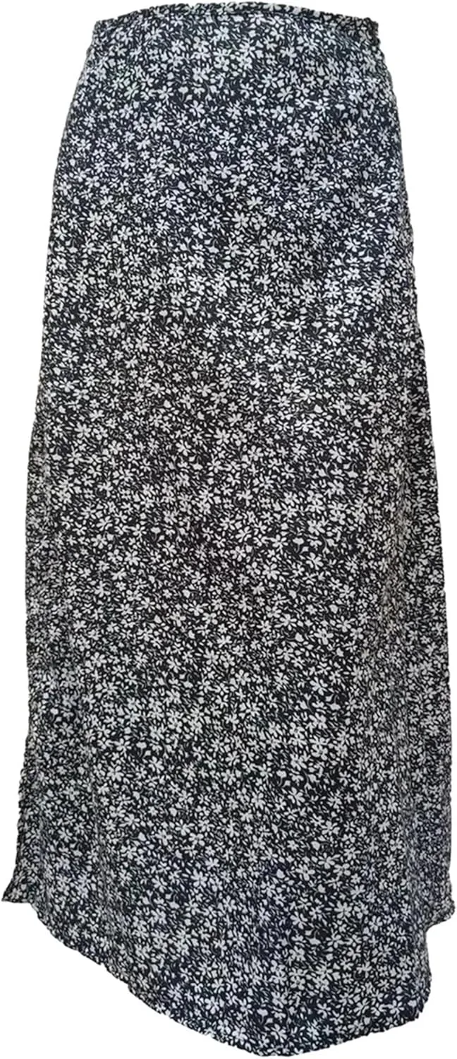 Women's Bohemian Floral Print Midi Skirts Fashion High Waist Split Casual A-Line Skirts