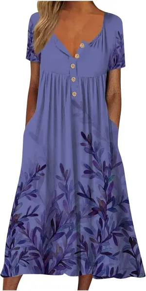 Womens Button Down Summer Dress 2024 Trendy Short Sleeve Dresses Causal Long Maxi Dress Boho Clothing with Pockets
