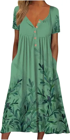 Womens Button Down Summer Dress 2024 Trendy Short Sleeve Dresses Causal Long Maxi Dress Boho Clothing with Pockets