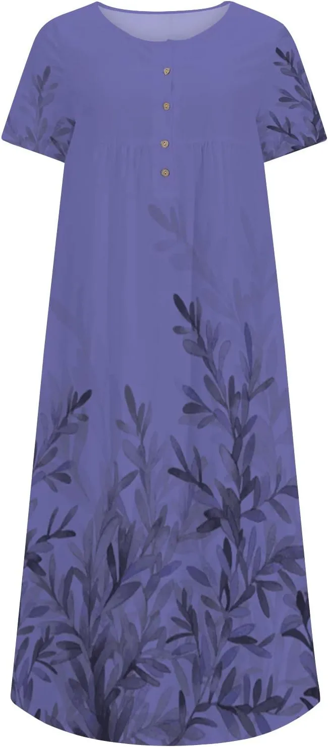 Womens Button Down Summer Dress 2024 Trendy Short Sleeve Dresses Causal Long Maxi Dress Boho Clothing with Pockets