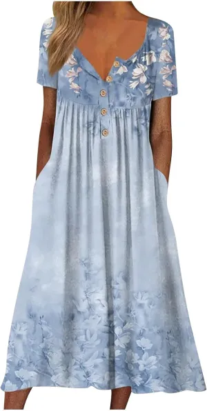 Womens Button Down Summer Dress 2024 Trendy Short Sleeve Dresses Causal Long Maxi Dress Boho Clothing with Pockets