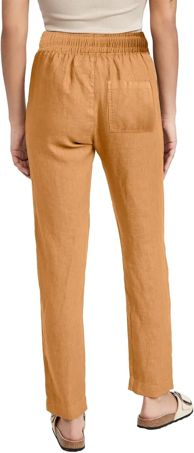 Womens Casual Cotton Linen Pants Drawstring Loose Summer Trousers Straight Leg Comfy Lounge Long Trousers with Pocket