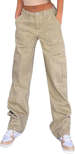 Womens Casual Distressed High Waisted Denim Pants Stretch Baggy Loose Wide Leg Jeans