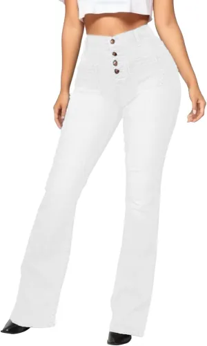 Womens Casual Distressed High Waisted Denim Pants Stretch Baggy Loose Wide Leg Jeans