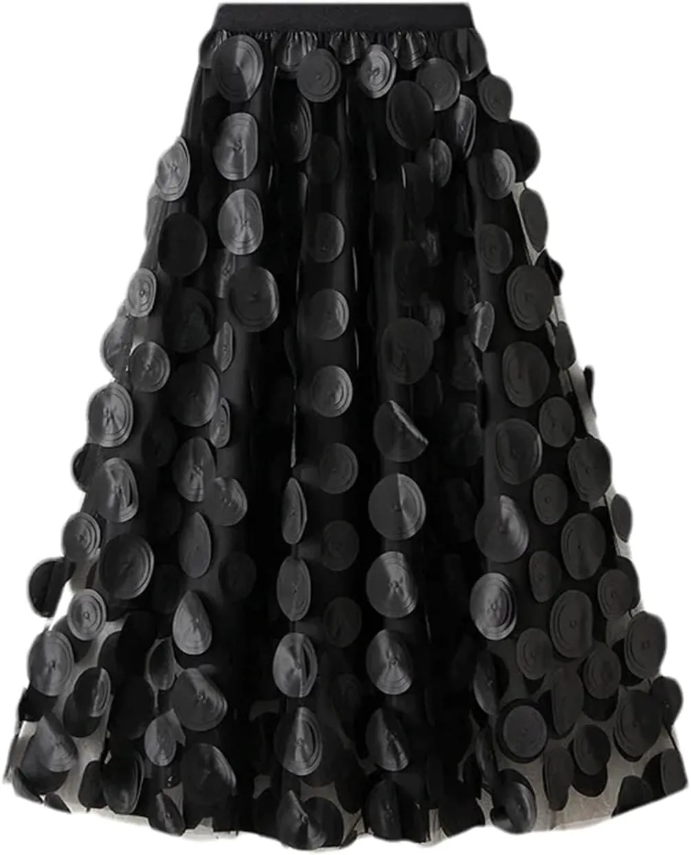 Women's Circular Applique Mesh Long Skirts Summer Korean High Waist A-Line Skirts