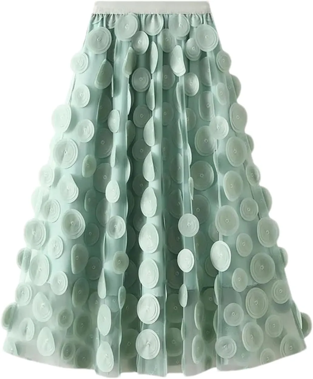 Women's Circular Applique Mesh Long Skirts Summer Korean High Waist A-Line Skirts