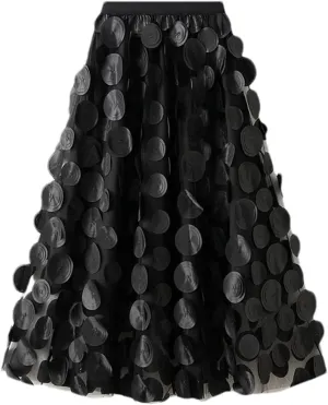 Women's Circular Applique Mesh Long Skirts Summer Korean High Waist A-Line Skirts