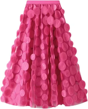 Women's Circular Applique Mesh Long Skirts Summer Korean High Waist A-Line Skirts