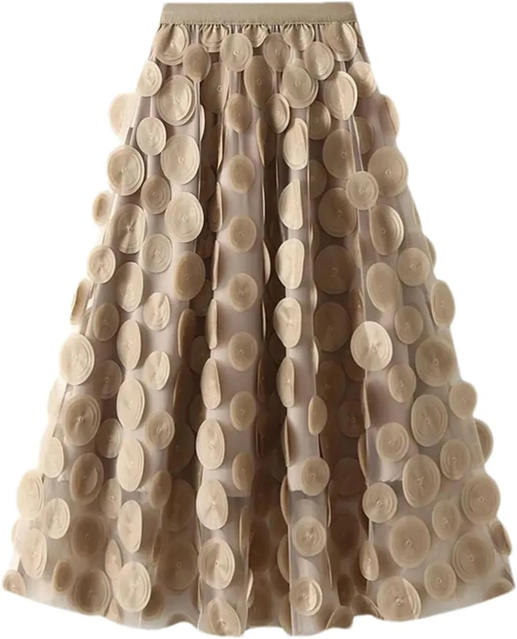 Women's Circular Applique Mesh Long Skirts Summer Korean High Waist A-Line Skirts