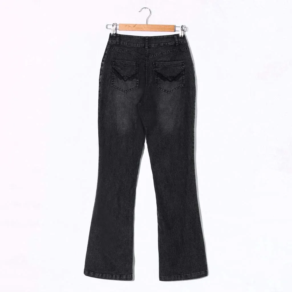 Women's Classic High Jeans Pants Pocket Plus Size Length Women Fitness High Waisted Wide Leg Bootcut Jeans