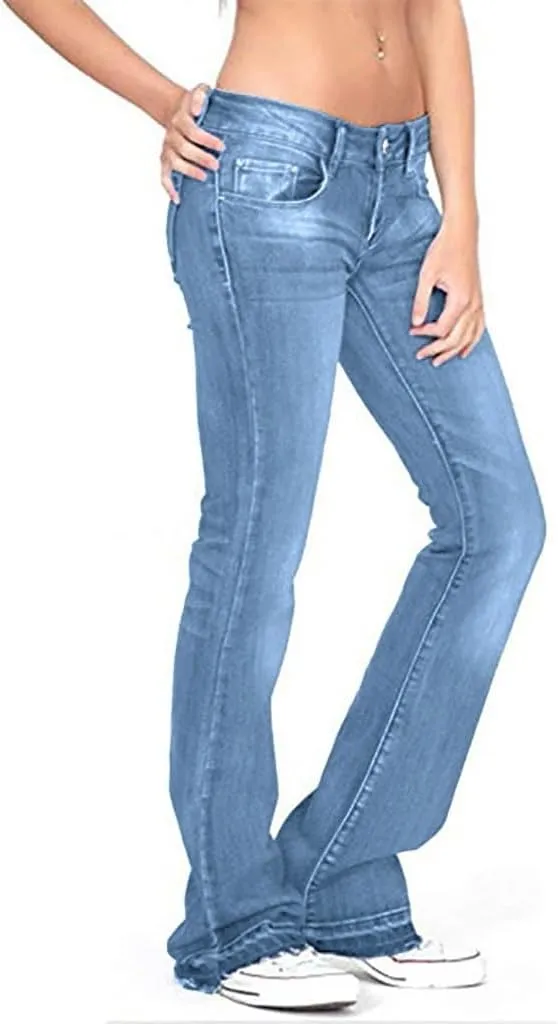 Women's Classic High Jeans Pants Pocket Plus Size Length Women Fitness High Waisted Wide Leg Bootcut Jeans