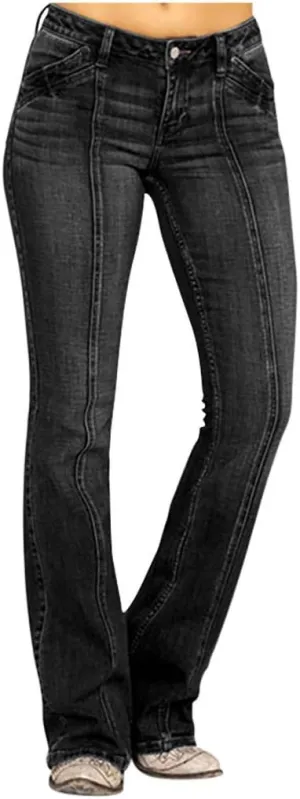 Women's Classic High Jeans Pants Pocket Plus Size Length Women Fitness High Waisted Wide Leg Bootcut Jeans