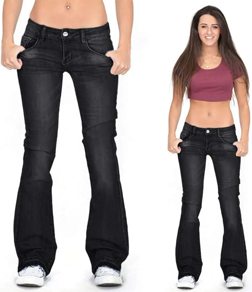 Women's Classic High Jeans Pants Pocket Plus Size Length Women Fitness High Waisted Wide Leg Bootcut Jeans