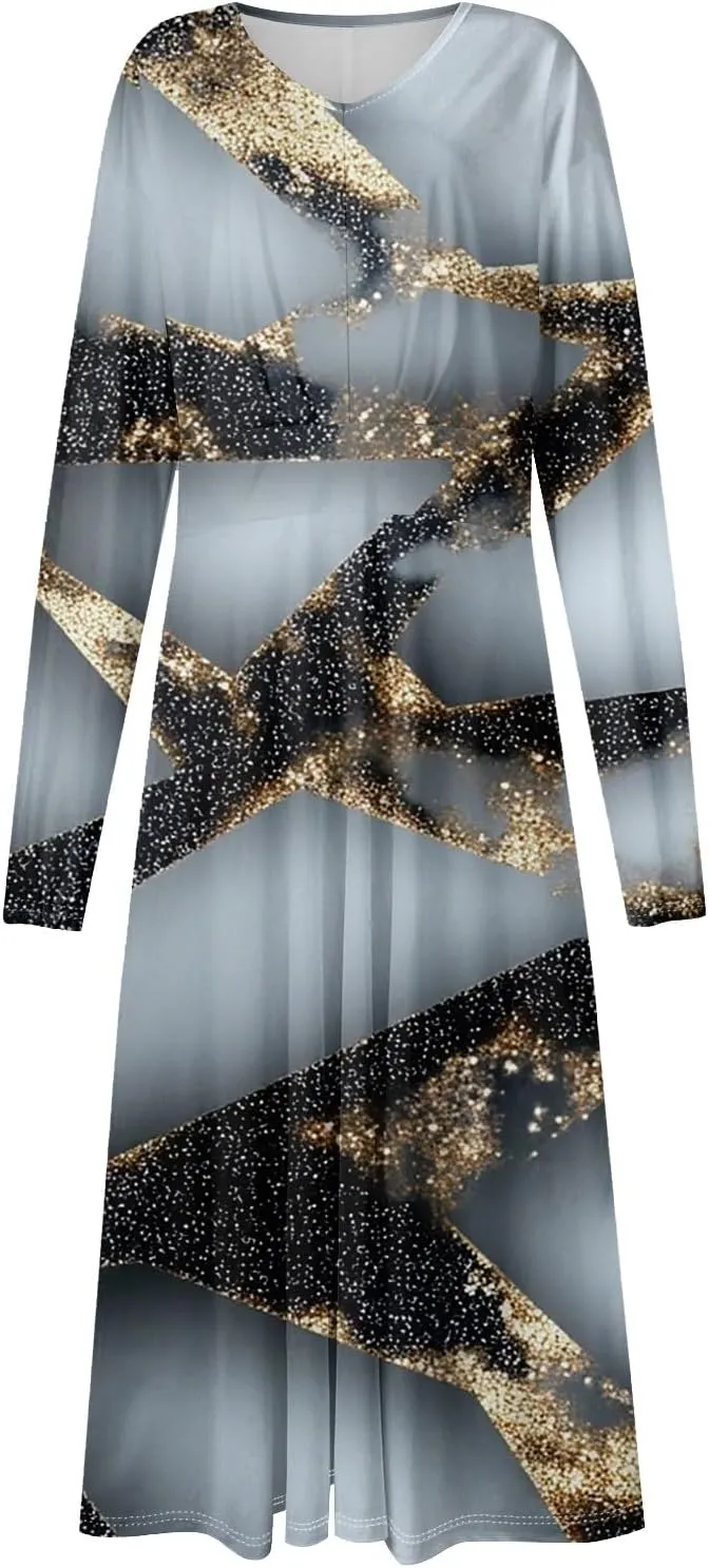 Womens Classy Gradient Long Sleeve Dresses Trendy Comfy V-Neck Spring Long Dress