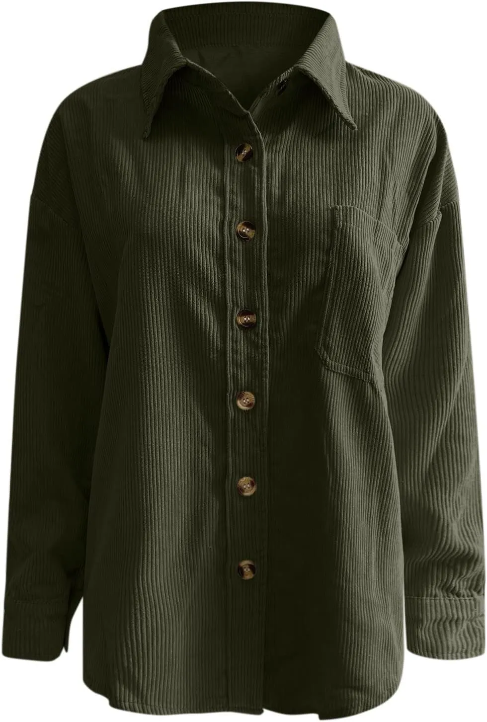 Womens Corduroy Shirts Fall Loose Lapel Buttoned Roll Up Long Sleeve Solid Color Casual Blouse Dressy Business Tunics