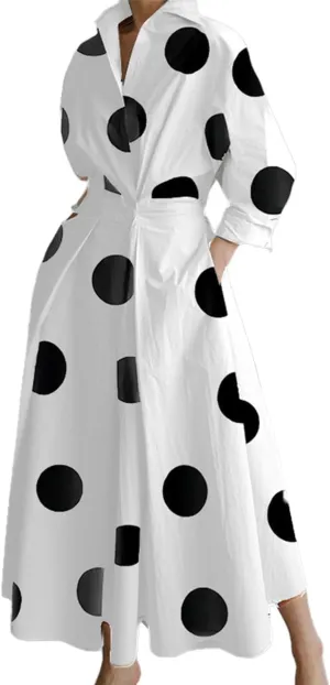 Womens Cotton Button Down Maxi Tshirt Dress Ladies Collared Lapel Long Sleeve Dresses