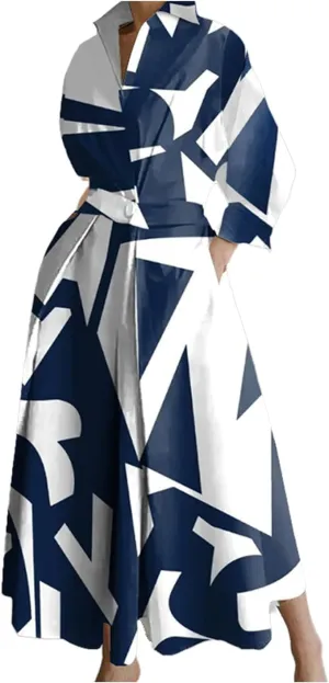 Womens Cotton Button Down Maxi Tshirt Dress Ladies Collared Lapel Long Sleeve Dresses