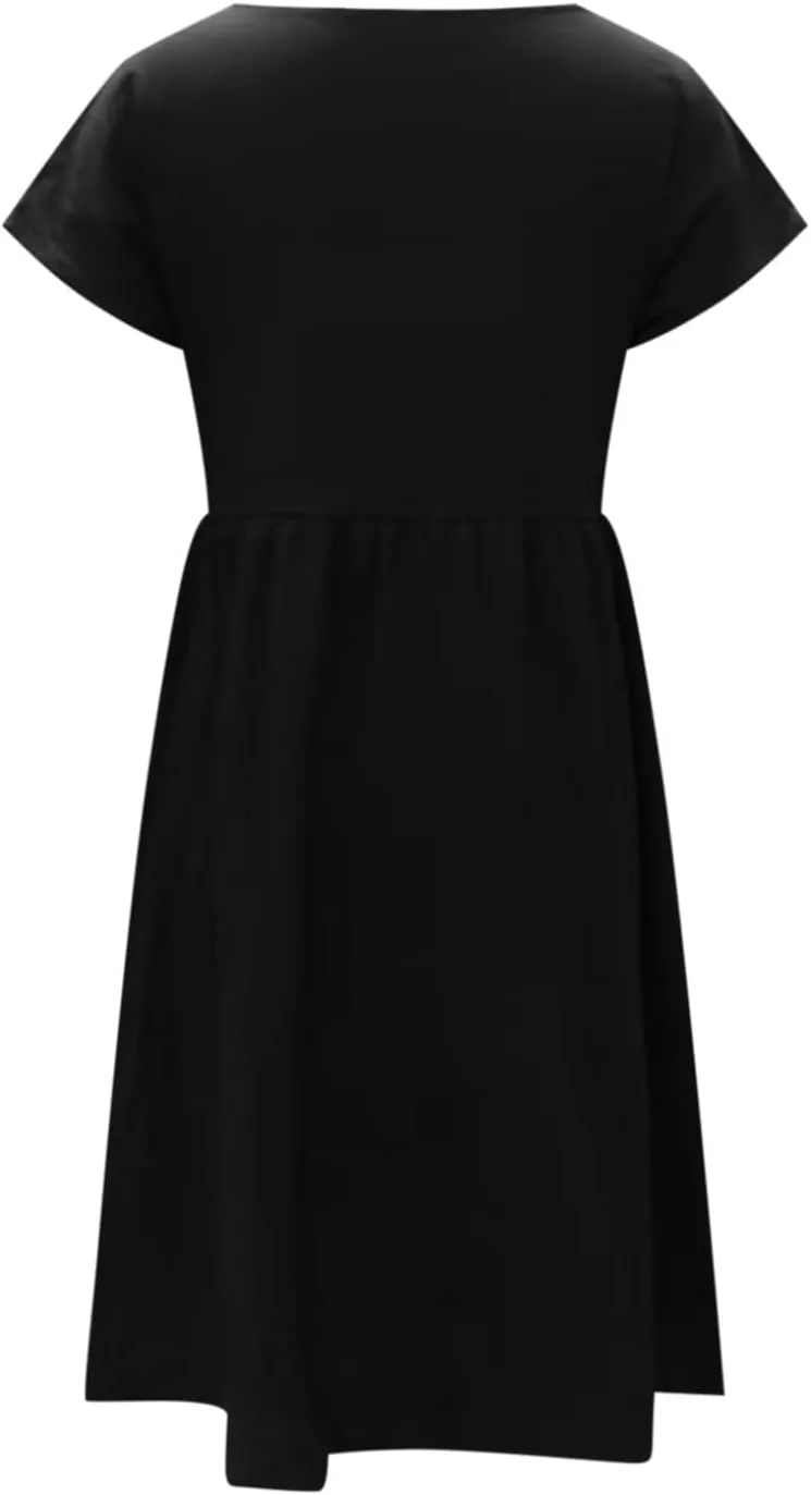 Women's Cotton Linen Dress Solid Color Crew Neck Short Sleeve Dresses Summer Beach Casual Fashion 2025 Midi Dress