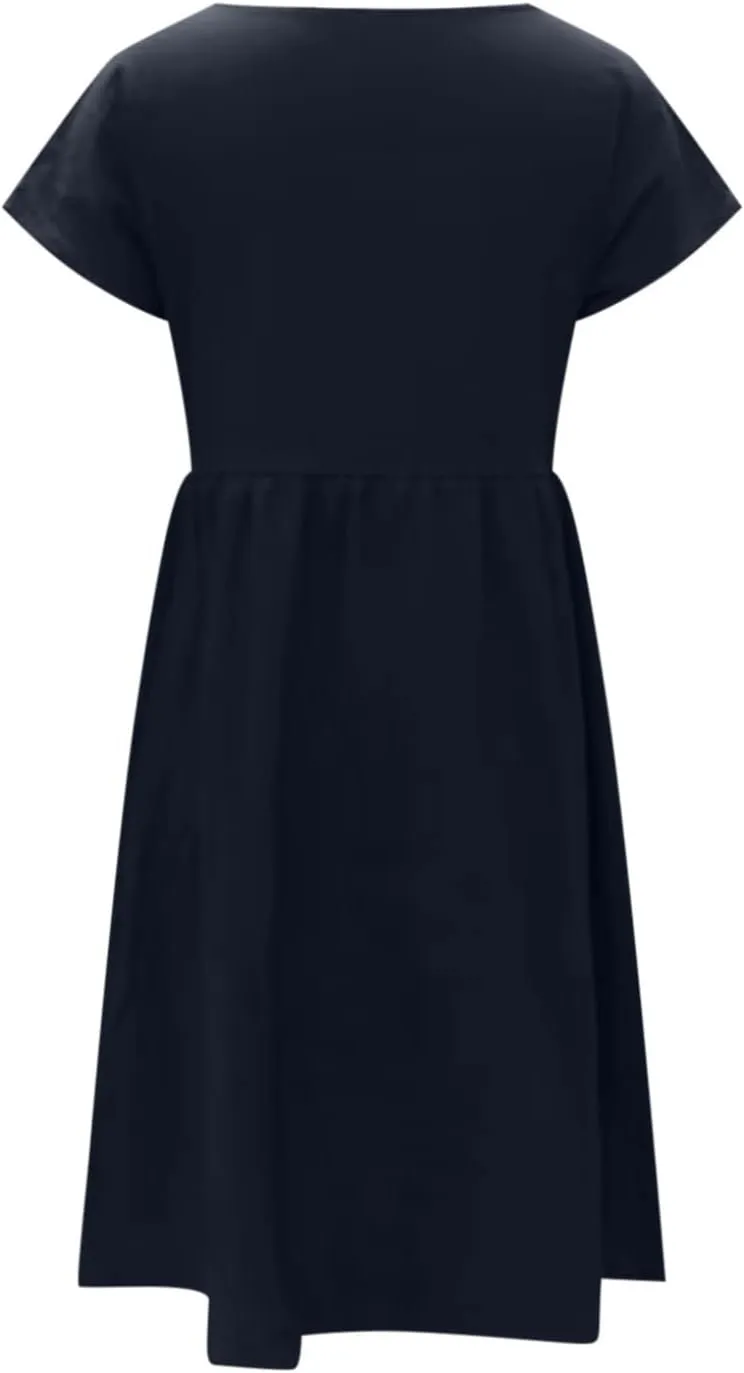 Women's Cotton Linen Dress Solid Color Crew Neck Short Sleeve Dresses Summer Beach Casual Fashion 2025 Midi Dress