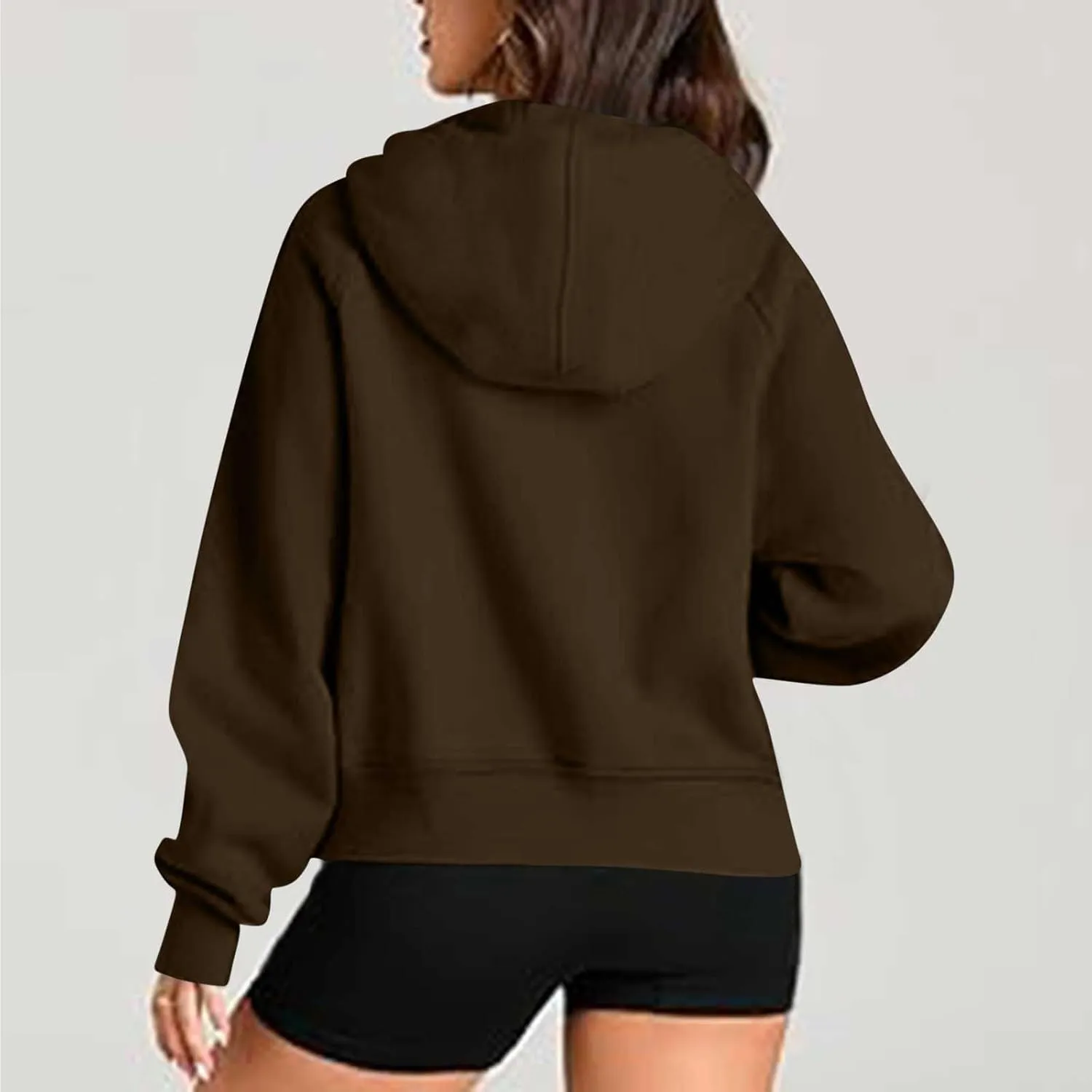 Womens Cropped Hoodies Half Zip Pullover Fall Fashion Quarter Zipper Fleece Sweatshirts 2024 Fall Outfits Thumb Hole