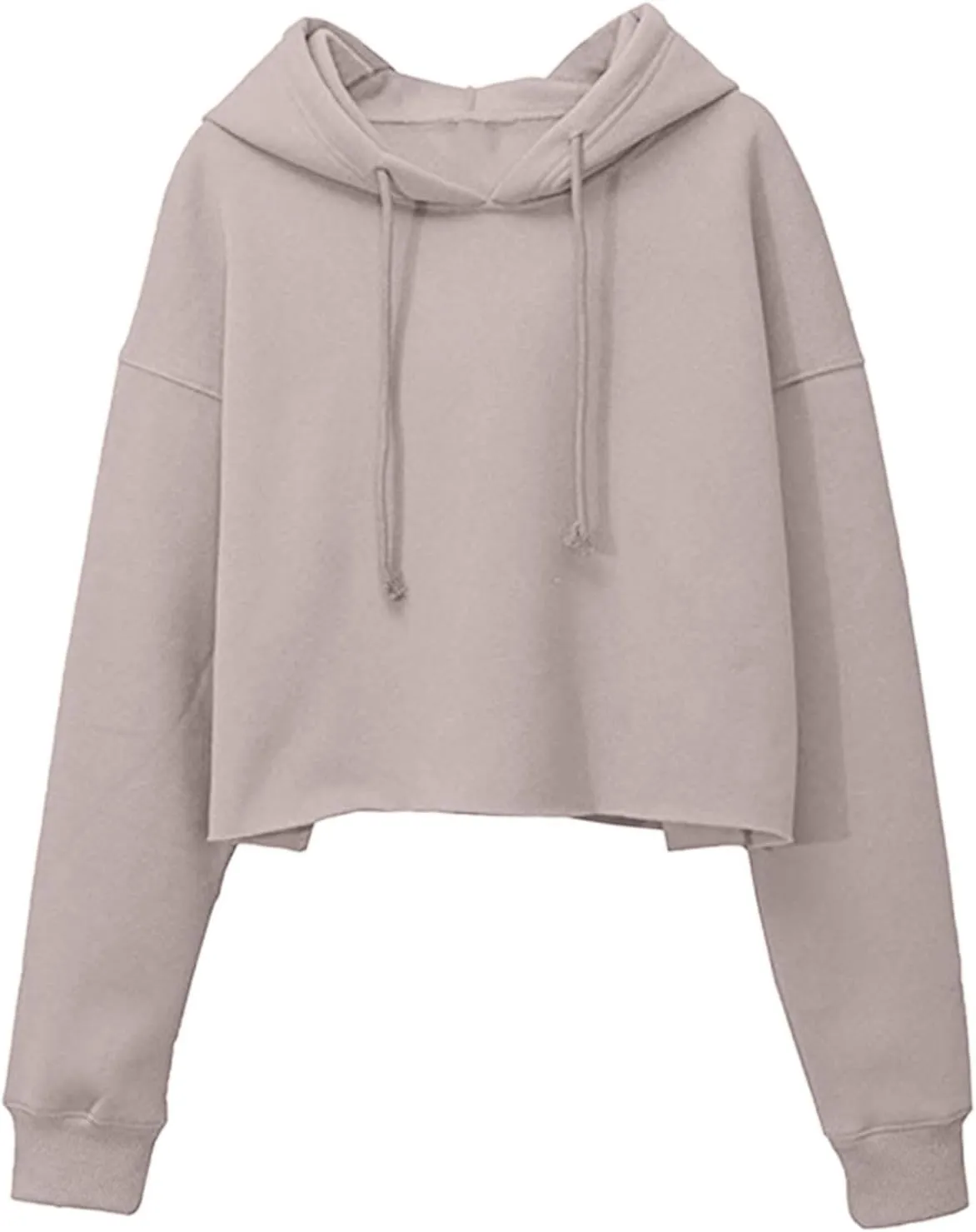 Women's Cropped Sweatshirts Long Sleeve Solid Color Drawstring Crop Top Pullover Fashion Casual Y2K Clothes Hoodies