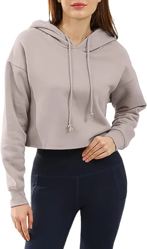 Women's Cropped Sweatshirts Long Sleeve Solid Color Drawstring Crop Top Pullover Fashion Casual Y2K Clothes Hoodies