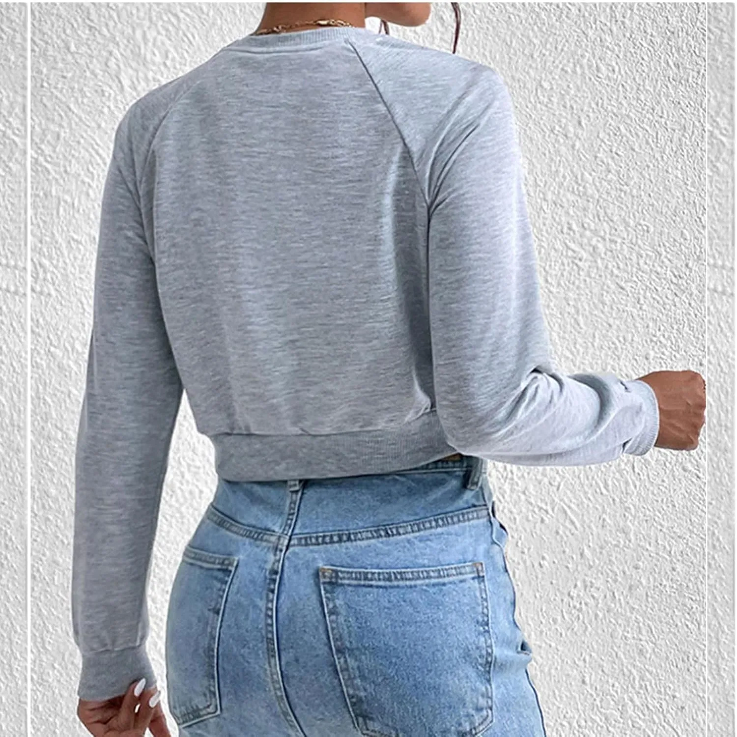 Women's Cropped Sweatshirts Loose Fit Fleece Long Sleeve Casual Pullover Crewneck Workout Fashion Basic Hoodie Tops