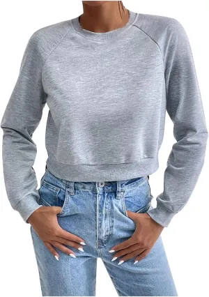 Women's Cropped Sweatshirts Loose Fit Fleece Long Sleeve Casual Pullover Crewneck Workout Fashion Basic Hoodie Tops