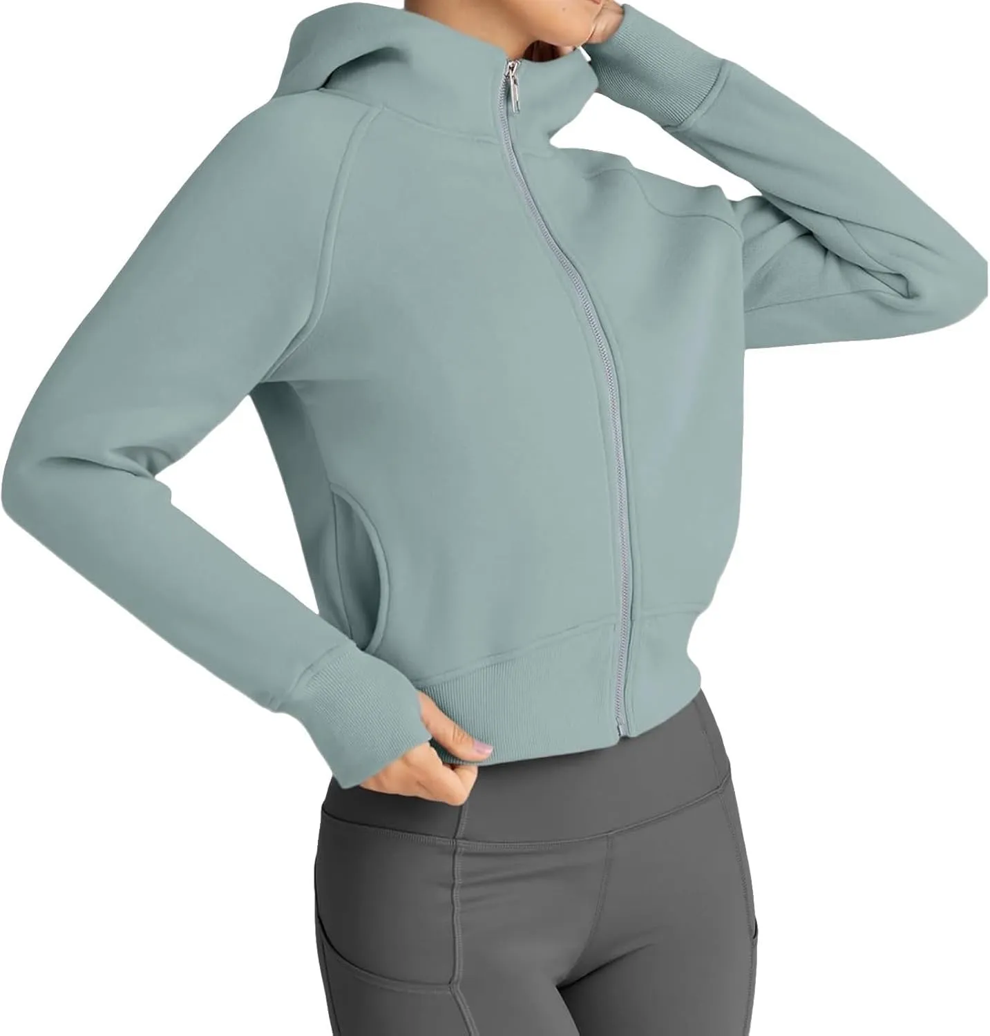 Womens Cropped Zip Up Hoodies Fleece Fall Outfits Casual Comfy Y2k Tops Winter Jackets Sweatshirts Clothes