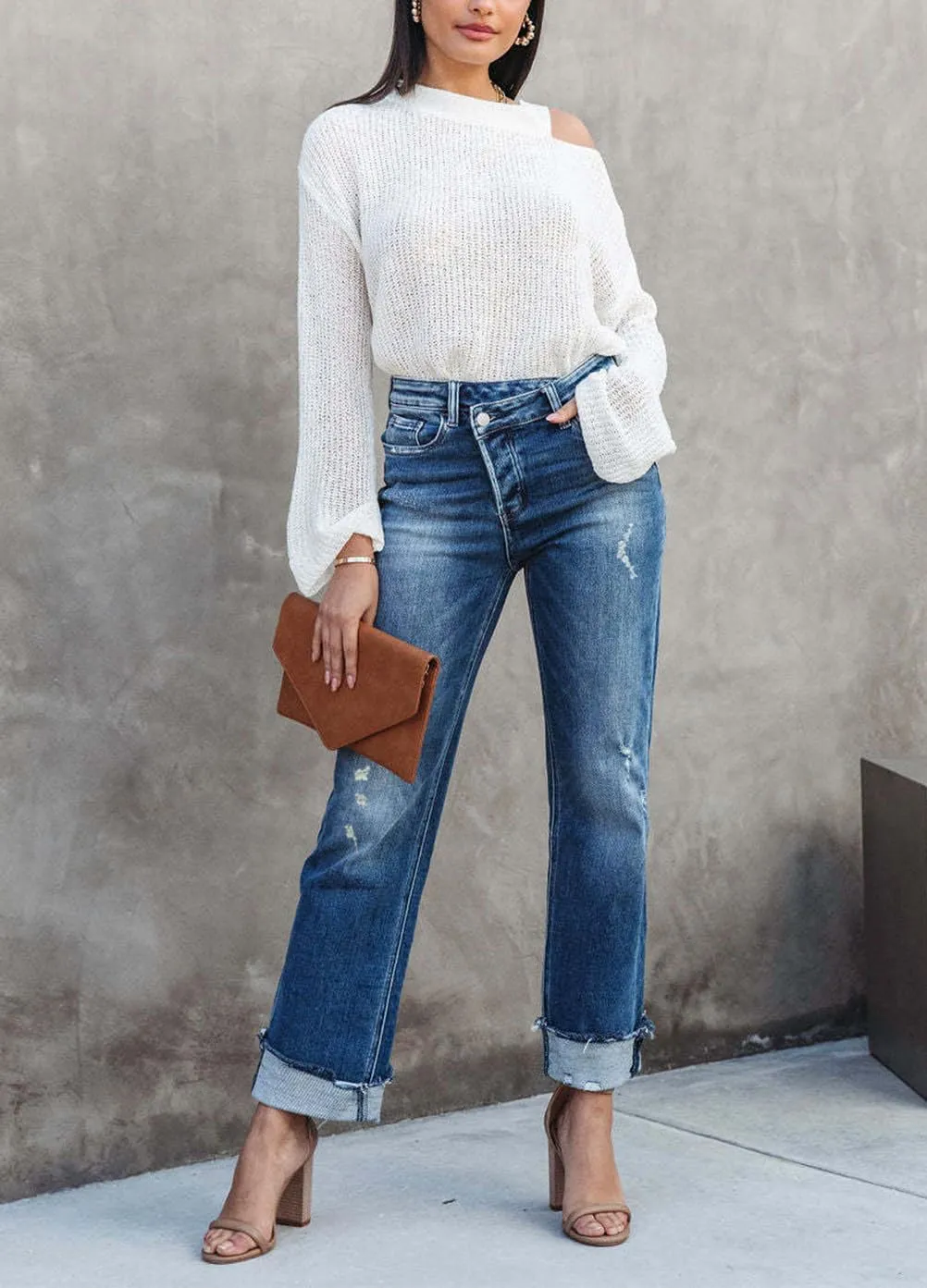Womens Denim Cargo Pants Flap Pocket High Waisted Stretchy Straight Wide Leg Jeans