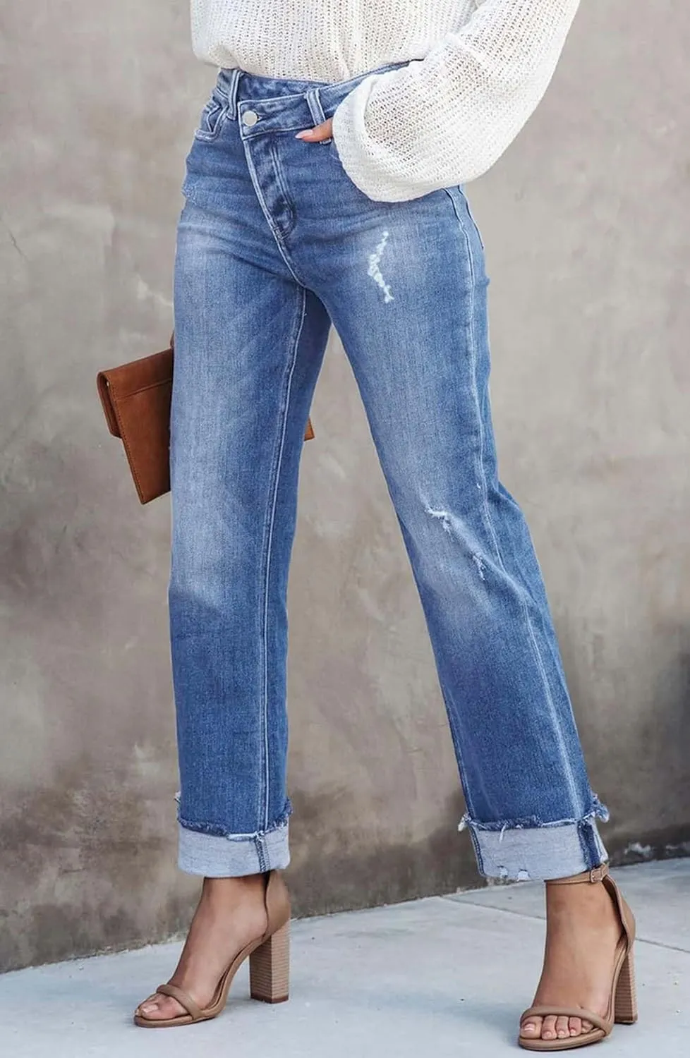 Womens Denim Cargo Pants Flap Pocket High Waisted Stretchy Straight Wide Leg Jeans
