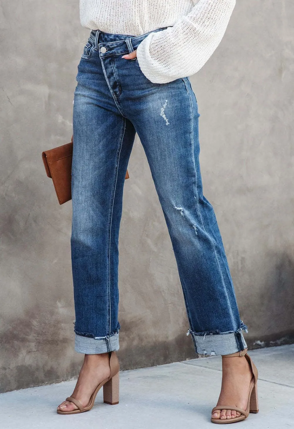 Womens Denim Cargo Pants Flap Pocket High Waisted Stretchy Straight Wide Leg Jeans